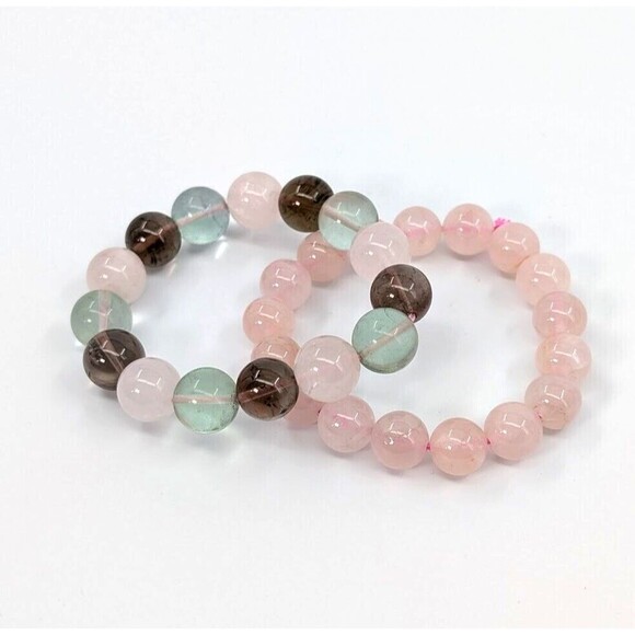 Set of 2 Bracelet Rose Quartz Amethyst Stone Bead Ethereal Mystical Celestial - Picture 2 of 9